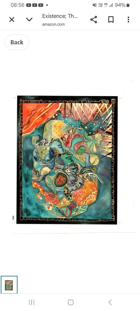 The artwork contains Arabic writing (Surah Al-Fatiha).